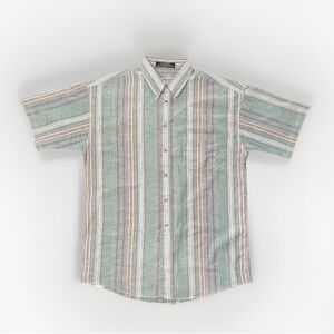 LOAFERS by Reed St. James Men Multicolor Stripe Button Down Short Sleeve Shirt L